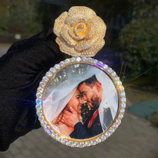 Rose Bail Large Round Flower Charm Custom Picture Pendant by swandiamond