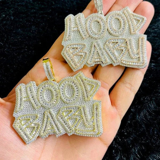 925 Silver Finish Hood Baby Hip Hop Simulated Diamond Pendant by swandiamond