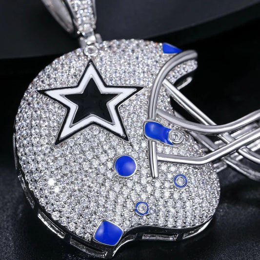 Round Brilliant Cut Moissanite Diamonds Iced Out Football Helmet Pendant by swandiamond