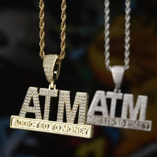 Custom Letter Pendant ATM Addicted to Money Iced Out Pendant by swandiamond