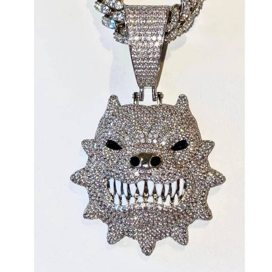 Custom Angry Bulldog & Pitbull 925 Sterling Silver Pendant with moissanite diamond