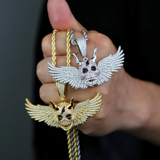 Custom Iced Out Winged Demon Skull Pendant by swandiamond