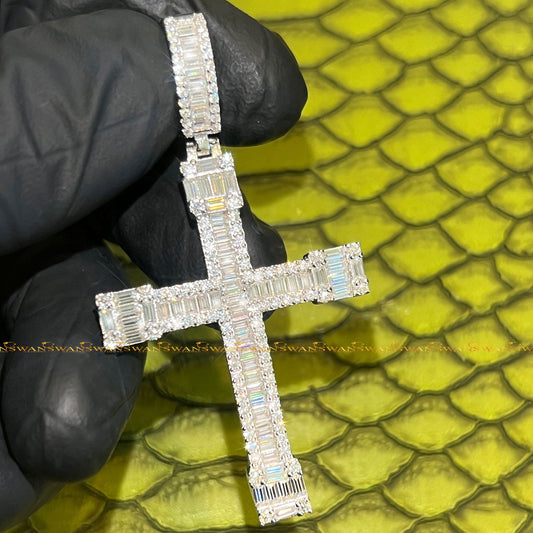 Round And Baguette Cut Moissanite Diamonds In Hip Hop Style Unique Jesus Cross Pendant by swandiamond