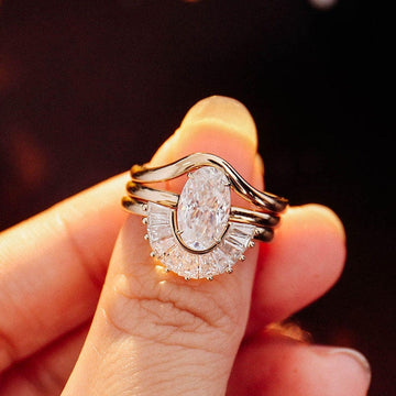 2 CT Oval Cut Moissanite Vintage 3 PCS Bridal Set