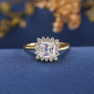 1.00 CT Princess cut Moissanite Half Eternity Engagement Ring