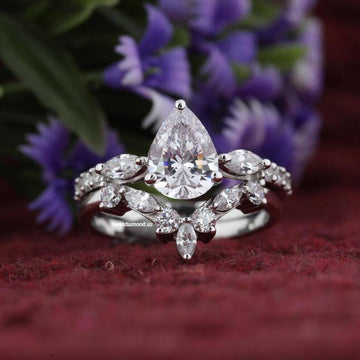 2Ct Tear Drop Wedding Ring Set Moissanite Marquise Chevron Band