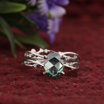 1.5 Carat Oval Cut Moissanite Engagement Ring Set