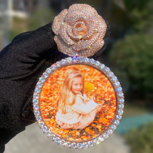 Rose Bail Large Round Flower Charm Custom Picture Pendant by swandiamond