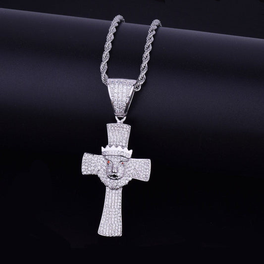 Trendy New Arrivals Crown Cross Pendant with Fancy Cut Moissanite Diamond