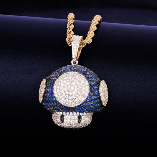 Mario Colorful Round Cut Mushroom Cartoon Pendant with Moissanite Diamond
