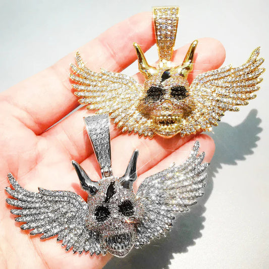 Custom Iced Out Winged Demon Skull Pendant by swandiamond