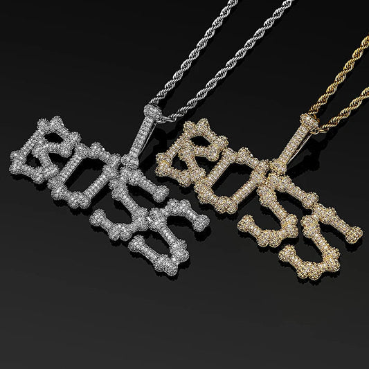Skeleton Bones Custom Letter Luxurious Moissanite Diamond Pendant by swandiamond
