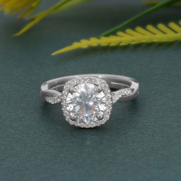 Petite Twisted Halo Round Moissanite Diamond Engagement Ring