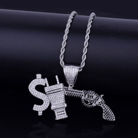 Moissanite Round Brilliant Cut Diamond Iced Out Money Power Respect Hip Hop Pendant by swandiamond