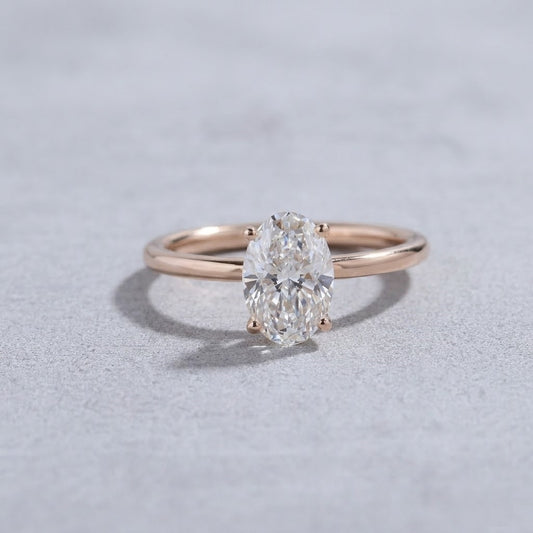 Oval Cut Lab Grown Diamond Ring Solitaire Engagement Ring Yellow Gold Minimalist Bridal Jewelry Anniversary Gift