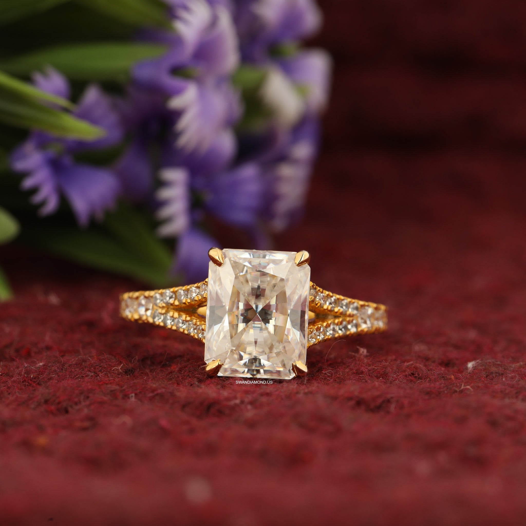 2.Ct Radiant Moissanite Solid Gold Engagement Ring