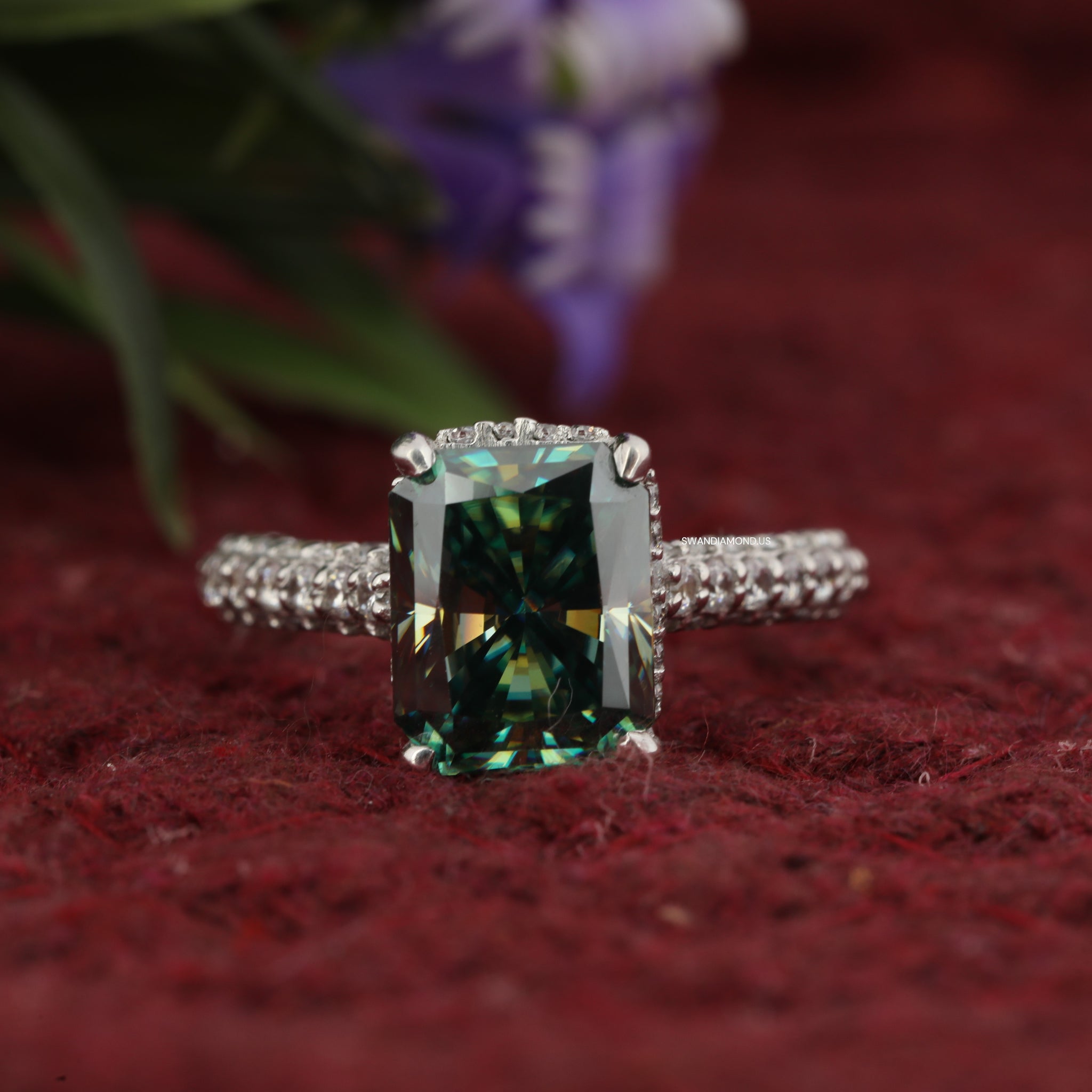 2.50Ct Green Radiant Cut Moissanite Engagement Ring