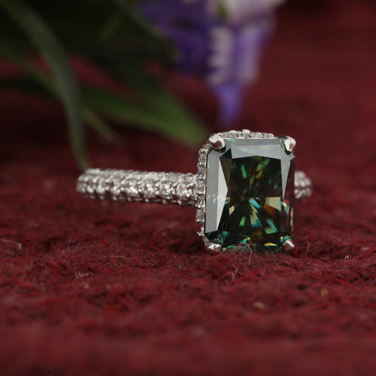 2.50Ct Green Radiant Cut Moissanite Engagement Ring
