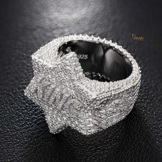 King Star Hip Hop Ring Iced OutGold and Silver Diamond Bling Statement Jewelry for Rappers and Streetwear Style SwanDiamond