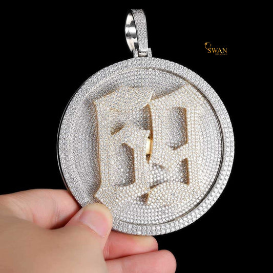 Hip Hop Custom Initial Letter Medallion Pendant in Gold and Silver Fully Iced Out with VVS Moissanite Diamonds Luxury  Necklace for Men swandiamond