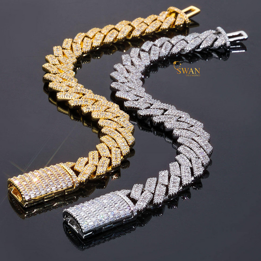 Cuban Link Diamond Bracelet White Gold and Yellow Gold Plated Luxury Statement with Full Pave Setting for Men and Women Hip Hop Jewelry swandiamond