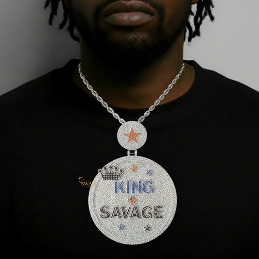 Luxury Hip Hop Custom King Savage Medallion Pendant Fully Iced Out with Multi Color VVS Moissanite Diamonds Necklace for Men swandiamond