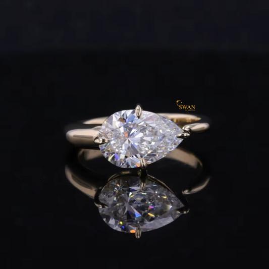 Pear Cut Solitaire Diamond Engagement Ring in Gold Classic Elegant Bridal Jewelry Gift for Her swandiamond