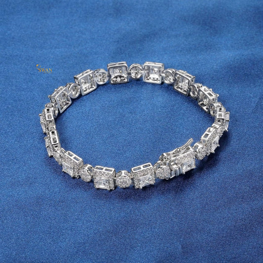 Modern Mixed Cut Diamond Tennis Bracelet in White Gold with Princess Round and Emerald Cuts Sparkling Natural Diamond Jewelry Luxury Gift for Her swandiamond