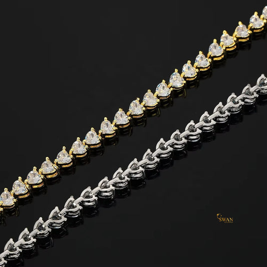 Elegant Heart Cut Diamond Tennis Bracelet in White Gold and Yellow Gold Sparkling Natural Diamond Jewelry Timeless Luxury Gift for Her swandiamond