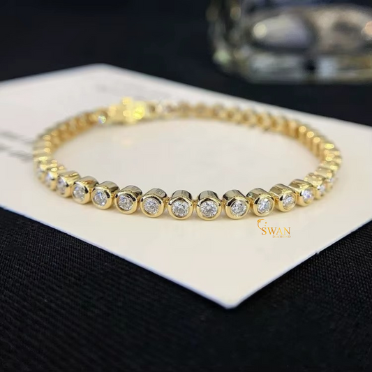 Elegant Round Cut Diamond Bezel Set Tennis Bracelet in Yellow Gold Classic Sparkling Natural Diamond Jewelry Luxury Gift for Her swandiamond