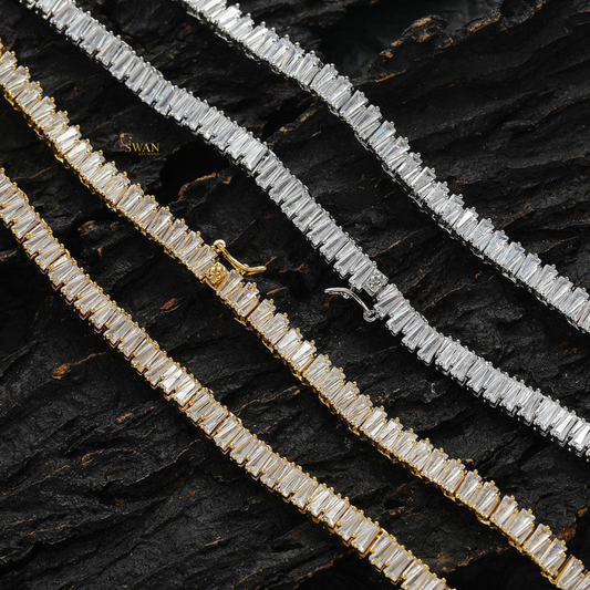 Luxury Baguette Cut Diamond Tennis Necklace Yellow Gold Elegant Statement Jewelry Men and Women swandiamond