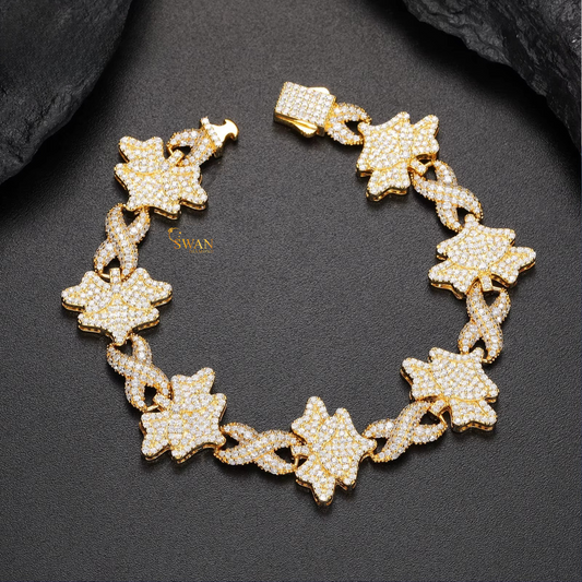 Icy Star Link Bracelet in Yellow Gold Fully Iced Out with Natural Diamonds Luxury Statement Hip Hop Jewelry Trendy Designer Piece swandiamond