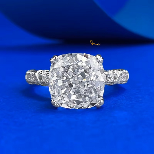 Cushion Cut Solitaire Diamond Ring in Solid White Gold with Side Stones Classic Main Line Engagement Ring Timeless Bridal Jewelry swandiamond