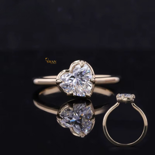 Handcrafted Heart Cut Diamond Ring in Gold Classic Solitaire Romantic Engagement Bridal Jewelry Gift swandiamond