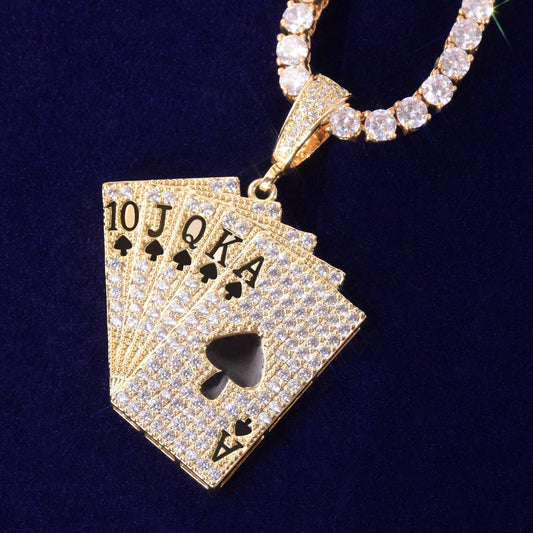 Poker Card Shape Hip Hop Pendants  925 Sterling Silver And Round Brilliant Cut Moissanite Diamonds