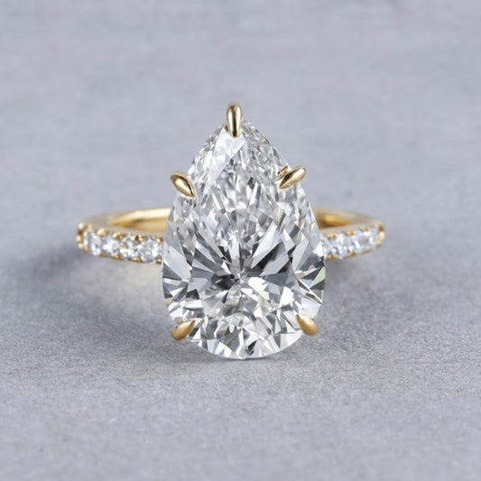 Pear Cut Lab Grown Diamond Engagement Ring in 18K Yellow Gold Pave Solitaire Ring for Women Anniversary Gift