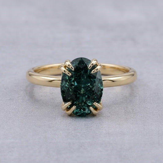 Oval Green Lab Grown Diamond Solitaire Engagement Ring in 18K Yellow Gold Minimalist Promise Ring for Her