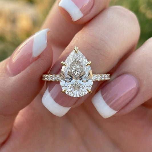 Pear Cut Lab Grown Diamond Engagement Ring in 18K Yellow Gold Pave Solitaire Ring for Women Anniversary Gift