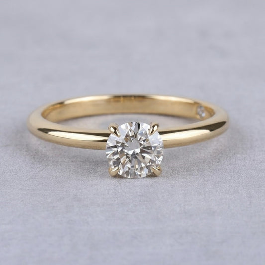 Round Cut Lab Grown Diamond Solitaire Ring in 18K Yellow Gold Classic Minimalist Engagement Ring for Women