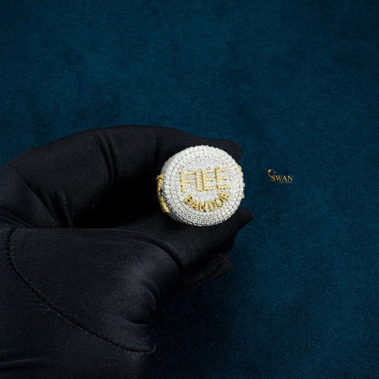 Hip Hop ring Custom Iced Out Diamond Ring with FIEE Bandoe Letter Design Micro Pave Round Diamonds Gold and Silver Jewelry SwanDiamond