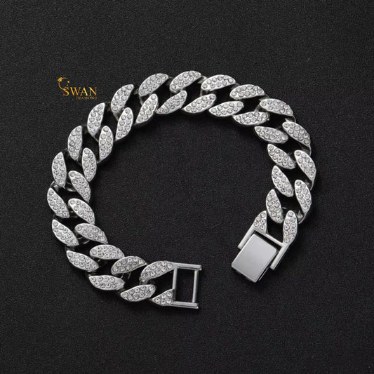 Gold Cuban Link Diamond Bracelet Full Iced Out Luxury Hip Hop Jewelry Sparkling Pave Statement Piece for Men and Women swandiamond