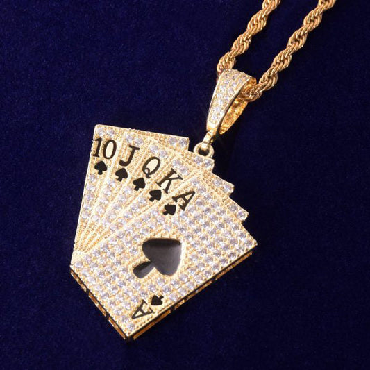 Poker Card Shape Hip Hop Pendants  925 Sterling Silver And Round Brilliant Cut Moissanite Diamonds