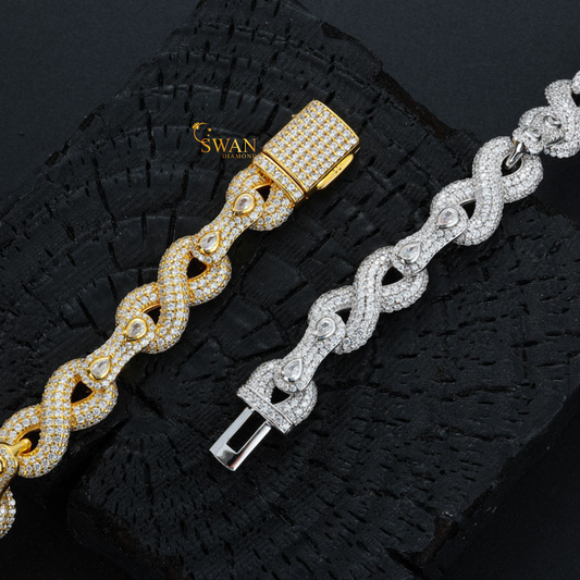 Pear Cut Diamond Cuban Link Bracelets in White Gold and Yellow Gold with Natural Diamonds Iced Out Luxury Jewelry swandiamond
