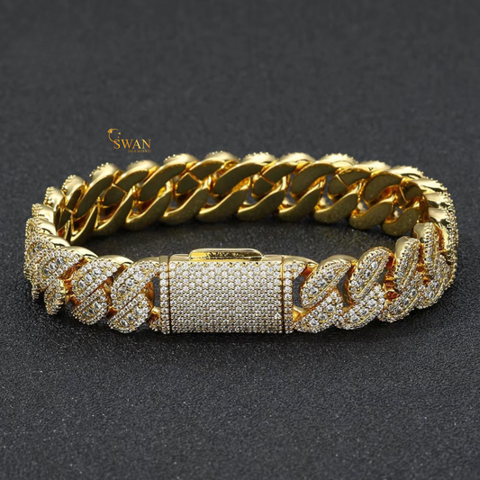 Luxury Cuban Link Bracelet in White Gold with Natural Diamonds Iced Out Pave Setting Hip Hop Statement Jewelry swandiamond