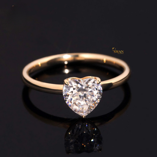 Heart Cut Solitaire Diamond Engagement Ring in Gold Romantic Classic Setting Elegant Jewelry Gift for Her swandiamond
