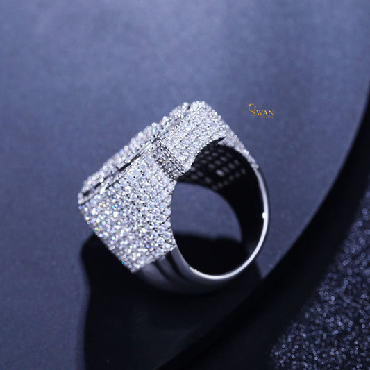 Dollar Sign Hip Hop Ring Iced Out & Diamond Silver Bling Statement Jewelry for Rappers Hustlers and Streetwear Kings SwanDiamond