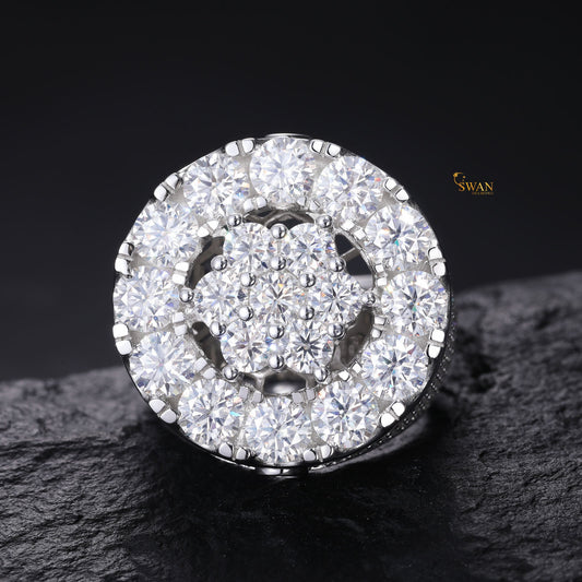 Iced Out Round Cluster Hip Hop Ring & Diamond Silver Bling Statement Jewelry for Rappers Bosses and Streetwear Kings SwanDiamond