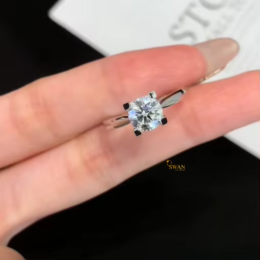 Round Cut Solitaire Diamond Engagement Ring in Solid White Gold Classic Four Prong Setting Elegant Minimalist Jewelry Gift for Her swandiamond