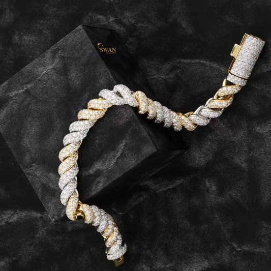 Luxury Diamond Rope Bracelet Two Tone Iced Out Link Jewelry Crafted with White and Yellow Gold Natural Diamonds for Men and Women swandiamond