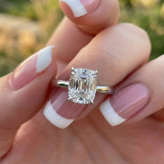 Elongated Cushion Cut Lab Grown Diamond Engagement Ring in 18K White Gold Solitaire Bridal Ring Minimalist Fine Jewelry